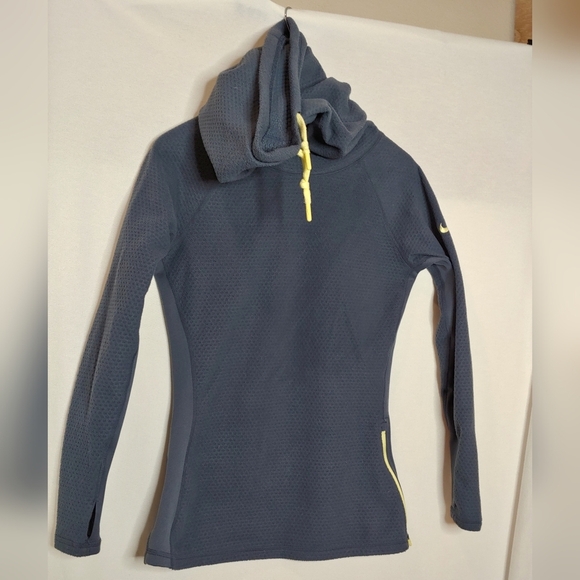 Nike Funnel Neck Fleece Pullover Side Zipper Blue Gray Yellow 508217-437 Small S - Picture 2 of 11